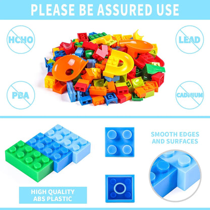 Run Building Blocks for Kids Ages 4-8, 168 PCS Classic Big Size Blocks Set, Crazy Run Building Blocks with 4 Balls Race Track, Educational Toys Bricks Set Christmas Birthday Toy for Boys Girls