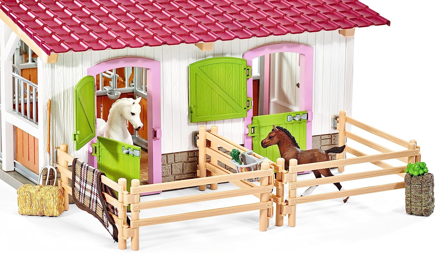 Schleich Horse Barn and Stable Playset - Award-Winning Riding Center 44 Piece Set, 2 Pony Toys, Rider Figurine, and Farm Accessories, for Girls and Boys 5 Years Old and Above