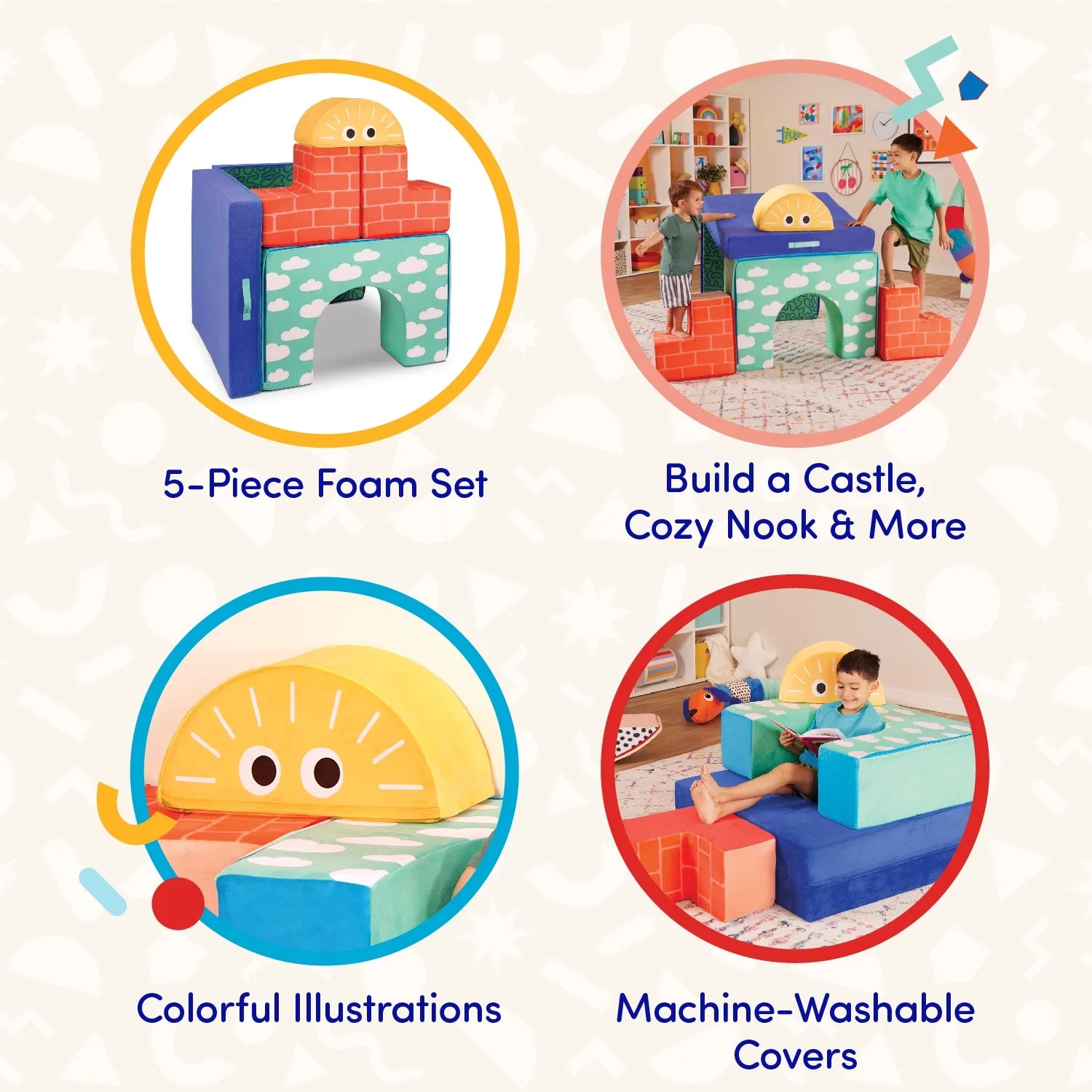 Cloud Castle Foam Fort Building Set with 5 Multicolor Play Shapes, Indoor Toy for 12 Months +