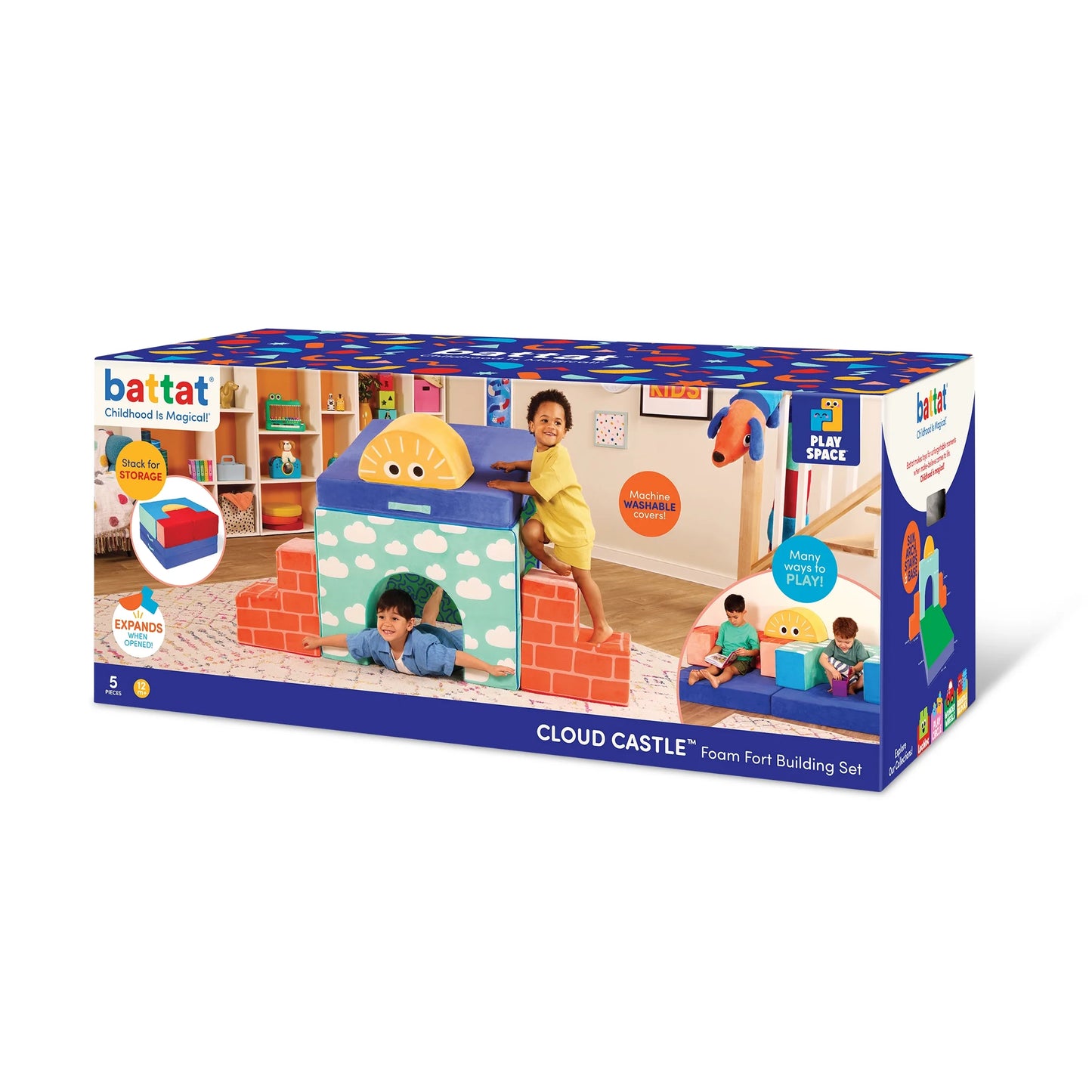 Cloud Castle Foam Fort Building Set with 5 Multicolor Play Shapes, Indoor Toy for 12 Months +