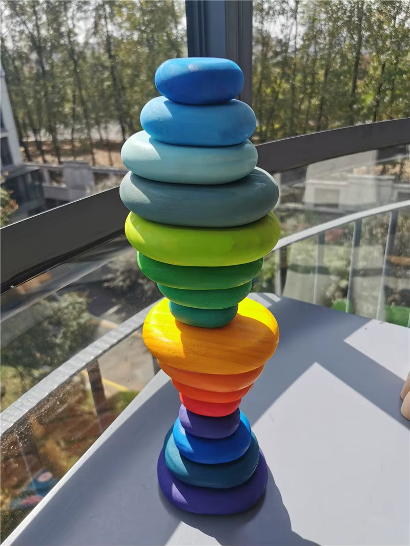 Children Rainbow Wood Blocks Loose Parts Toy Mushrooms Montessori Wooden Droplets Jigsaw